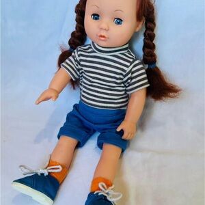 Vintage Classic Blue & White Striped Doll with Blue Shorts